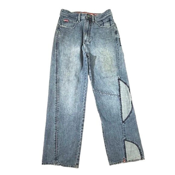 Vtg Ecko Unltd Jeans Sz. 32 Med. Blue Wash Denim Patch Y2K Baggy Fit  Red Hook - Picture 1 of 16